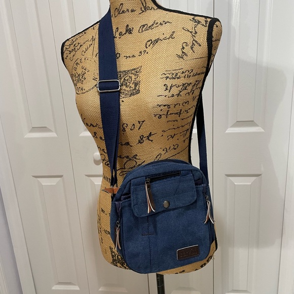 Harwish Navy Blue Canvas Messenger Bag - Picture 1 of 16